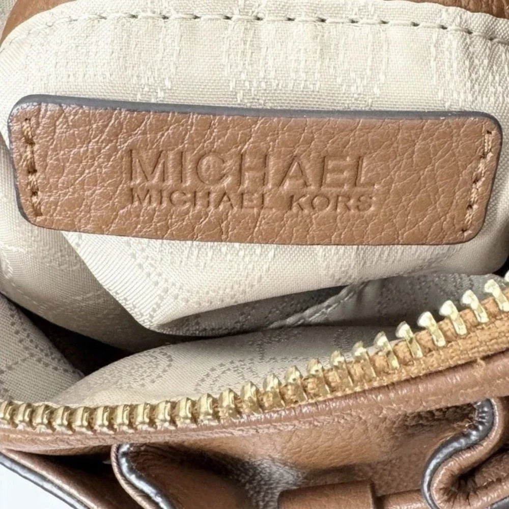 Michael Kors Brown Pebble Leather Camden Drawstring Crossbody Bag